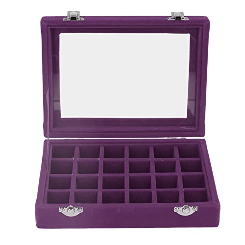 Kcabrtet Schmuck-Organizer-Box Mit 24 Fächern, Samt-Schmucktablett, Schmuckvitrine Mit Transparentem Deckel Für Ringe, Ohrringe, Halsketten, Armbänder, Kleine Schmuckschatulle aus Samt(Lila) von Kcabrtet