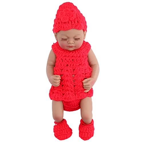 Kcabrtet Silikon-Neugeborenen-Babypuppe, lebensechte 10-Zoll-Säuglingspuppe für Kinderspielzeug (10inch Black Boy with Eyes Closed (red Dress and) von Kcabrtet