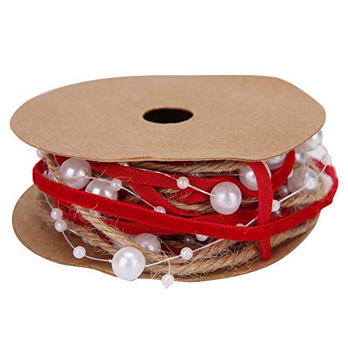 Weihnachtsperlenband, schöne Verpackung, DIY-Ornament, Dekorationsmaterial, geeignet für Hochzeitsstrauß, Urlaub, Geschenkbox, Verpackung, Rot, 2 Yard von Kcabrtet