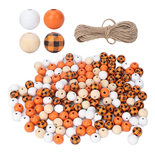 Wood Beads Round Wooden Farmhouse Decorative Spacer Beads DIY Garland Crafts Jewelry Making Kit (Orange) von Kcabrtet