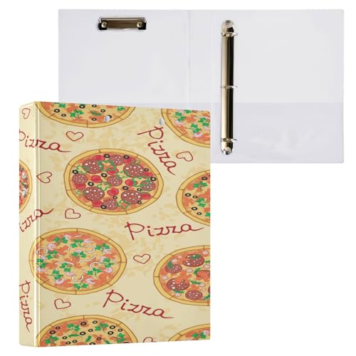 Kcldeci 3-Ringbuch, 2er-Pack, Pizza und Zutaten (2) Drei-Ringbuch mit 2,5 cm rundem Ring für Papier in Briefgröße, Hardcover-Ordner für Schule, Büro und Zuhause von Kcldeci