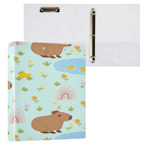 Kcldeci Capybara Ringbuch mit 3 Ringen, 2,5 cm rundem Ring für Papier in Briefgröße, Hardcover-Ordner für Schule, Büro und Zuhause, 2 Stück von Kcldeci