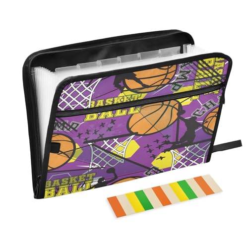 Kcldeci Fächermappe, Basketball, lila und gelb, Sport, 13 Taschen, Akkordeon-Aktenordner, A4, Briefgröße, Papier, Dokumente, Quittungen, Organizer, Akkordean-Aktenordner für Klassenzimmer, Zuhause Kcldeci Fächermappe, Basketball, lila und gelb, Sport, 13 Taschen, Akkordeon-Aktenordner, A4, Briefgröße, Papier, Dokumente, Quittungen, Organizer, Akkordean-Aktenordner für Klassenzimmer, Zuhause von Kcldeci