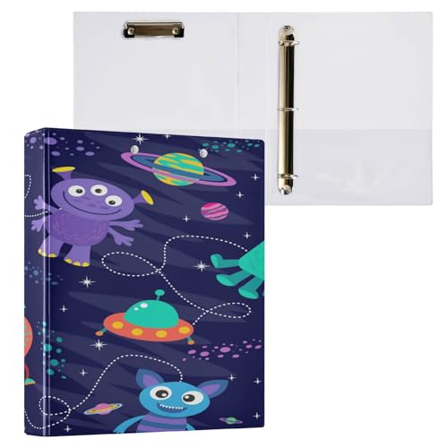 Kcldeci Hardcover 3-Ringbuch für Papier, Aliens und Weltraummonster, Planet, 2,5 cm, runde Ringe, Ordner-Organizer für Schule/Büro, 2 Stück von Kcldeci