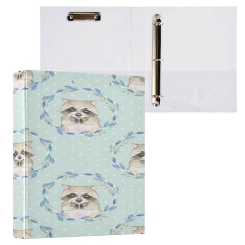 Kcldeci Hardcover 3-Ringbuch für Papier, Waschbär und Blumenkranz, 2,5 cm, runde Ringe, Ordner-Organizer für Schule/Büro, 2 Stück von Kcldeci