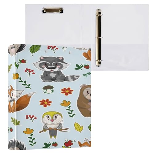 Kcldeci Hardcover 3-Ringbuch für Papier in Briefgröße, Bär, Waschbär, Kaninchen, Fuchs, 2,5 cm, runde Ringe, Ordner-Organizer für Schule/Büro, 1 Stück von Kcldeci