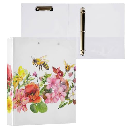 Kcldeci Hardcover 3-Ringbuch für Papier in Briefgröße, Bienen, Wiese, Blumen, Sommer, 2,5 cm, runde Ringe, Ordner-Organizer für Schule/Büro, 1 Stück von Kcldeci