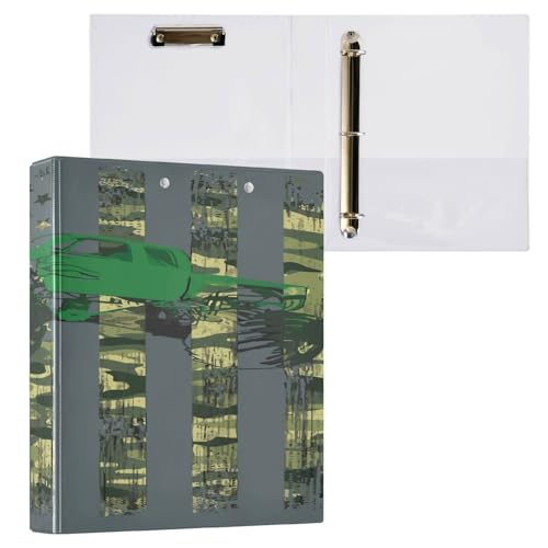 Kcldeci Hardcover 3-Ringbuch für Papier in Briefgröße, Camouflage, amerikanische Flagge, Monster-Truck, 2,5 cm, runde Ringe, Ordner-Organizer für Schule/Büro, 2 Stück von Kcldeci