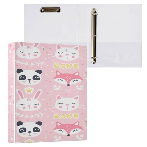 Kcldeci Hardcover 3-Ringbuch für Papier in Briefgröße, Fuchs, Panda, Katze, 2,5 cm, runde Ringe, Ordner-Organizer für Schule/Büro, 2 Stück von Kcldeci