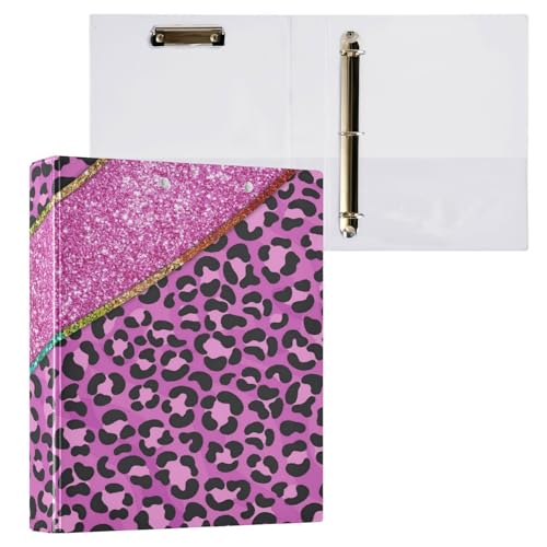 Kcldeci Hardcover 3-Ringbuch für Papier in Briefgröße, Glitzerstreifen, Leopardenmuster, 3,8 cm, runde Ringe, Ordner-Organizer für Schule/Büro, 2 Stück von Kcldeci