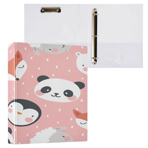 Kcldeci Hardcover 3-Ringbuch für Papier in Briefgröße, Pandabär, Fuchs, Schaf, Pinguin, 2,5 cm, runde Ringe, Ordner-Organizer für Schule/Büro, 2 Stück von Kcldeci