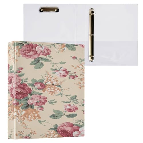 Kcldeci Hardcover 3-Ringbuch für Papier in Briefgröße, Töne, Rosen, Blumen mit cremefarbenen Ringen, 3,8 cm runde Ringe, Ordner-Organizer für Schule/Büro, 1 Stück von Kcldeci