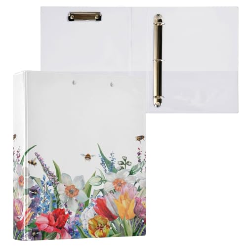 Kcldeci Hardcover 3-Ringbuch für Papier in Briefgröße, Wildblumen, Tulpen, Narzissen, Mohnblumen, 3,8 cm, runde Ringe, Ordner-Organizer für Schule/Büro, 1 Stück von Kcldeci