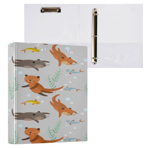 Kcldeci Hardcover 3-Ringbuch für Papier in Briefgröße, lustige braune Otterfische, 2,5 cm runde Ringe, Ordner-Organizer für Schule/Büro, 2 Stück von Kcldeci