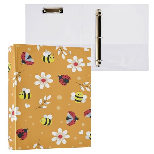 Kcldeci Hardcover 3-Ringbuch für Papier in Briefgröße, niedliche Bienen, Marienkäfer, 3,8 cm, runde Ringe, Ordner-Organizer für Schule/Büro, 2 Stück von Kcldeci