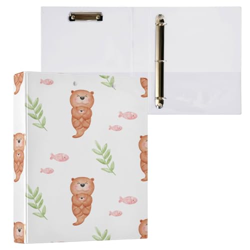 Kcldeci Hardcover 3-Ringbuch für Papier in Briefgröße, niedliche Otterblume und Fisch, 2,5 cm, runde Ringe, Ordner-Organizer für Schule/Büro, 1 Stück von Kcldeci