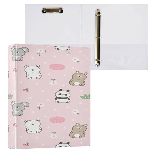 Kcldeci Hardcover 3-Ringbuch für Papier in Briefgröße, niedlicher Cartoon-Bär, Koala und Panda, 3,8 cm runde Ringe, Ordner-Organizer für Schule/Büro, 2 Stück von Kcldeci