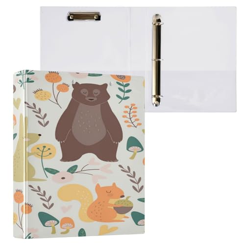 Kcldeci Hardcover 3-Ringbuch für Papier in Briefgröße, niedlicher Fuchs, Waschbär, Eichhörnchen, 2,5 cm, runde Ringe, Ordner-Organizer für Schule/Büro, 1 Stück von Kcldeci