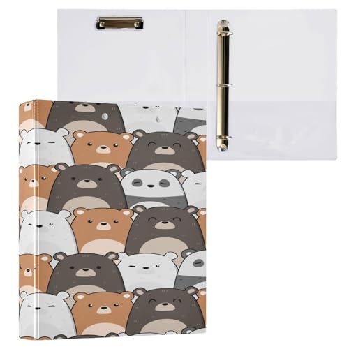 Kcldeci Hardcover 3-Ringbuch für Papier in Briefgröße, niedlicher Kawaii-Teddybär-Panda, 3,8 cm runde Ringe, Ordner-Organizer für Schule/Büro, 1 Stück von Kcldeci