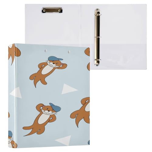 Kcldeci Hardcover 3-Ringbuch für Papier in Briefgröße, niedlicher Otter Say Hello 2,5 cm, runde Ringe, Ordner-Organizer für Schule/Büro, 2 Stück von Kcldeci