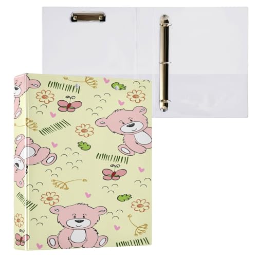 Kcldeci Hardcover 3-Ringbuch für Papier in Briefgröße, niedlicher Teddybär, 3,8 cm, runde Ringe, Ordner-Organizer für Schule/Büro, 1 Stück von Kcldeci