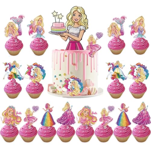 17 Pcs Cupcake Geburtstag Deko, Prinzessin Cake Toppers, Prinzessin Cake Topper, Muffins Deko Mädchen, Geburtstag Kuchen Dekoration, Happy Birthday Cake Topper, für die Kuchendekoration von Kduew