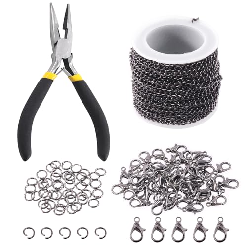 Keadic 102Pcs 30 Feet Schmuck machen Ketten Kit W 3mm Metall Halskette verdreht Links Kette, Karabinerhaken, offene Sprung Ringe und Schmuck Zangen für Armband Ohrring Fußkettchen DIY (Gun-Metal) von Keadic