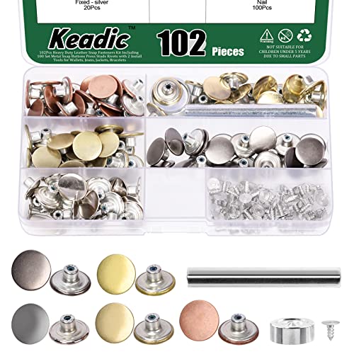 Keadic 202Pcs 5 Farbe kein Nähen Jeans Knöpfe Ersatz Kit mit Metall Basis, 17mm Metall Knöpfe Ersatz Reparatur Combo Gewinde Nieten Tack Snap Fastener für Jeans Hosen Jacken Mäntel von Keadic