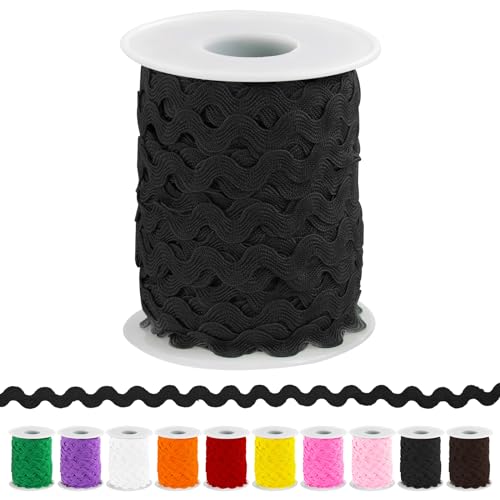 Keadic 27 Yard/25m Welle Biegen Fransen Trim, 5mm/0,2 Zoll Rack Spitze Band für Nähen Kleidung Kleid Verschönerung Party Dekoration Craft Supply (Schwarz) von Keadic