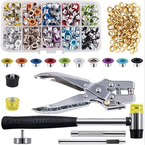 Keadic 406 pcs Eyelet Grommet and Setting Kit with 3/16" 11 Colors Metal Grommets, Eyelet Punch Pliers, Hole Punch and Hammer with Plastic Storage Case Perfect for Leather Cloth Shoe Bags Crafts von Keadic