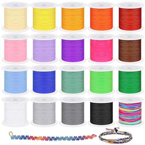 Keadic 437 Yards / 400 Meter Nylonstränge für Armbänder Machen, 20 Rollen 0,8mm Satin Seide Chinese Knotting Cord Beading Thread für Freundschaft Armbänder Quasten Halsketten Schmuck Crafting von Keadic