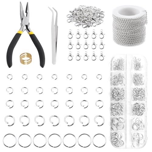 Keadic 504Pcs 30 Feet 3mm Edelstahl Halskette machen Ketten mit 4mm 5mm 6mm 10mm Open Jump Rings, Lobster Clasps, Schmuck Zangen für Ohrring Armband Anklet DIY Craft (Silber) von Keadic