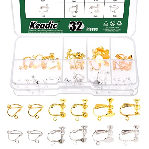 Keadic 72Pcs 6 Style Clip-on Earring Converter Components with Easy Open Loop, Ear Cuff Converters Earring Clip Back for Non-Pierced DIY Earring Jewelry Making (Gold & Silver) von Keadic