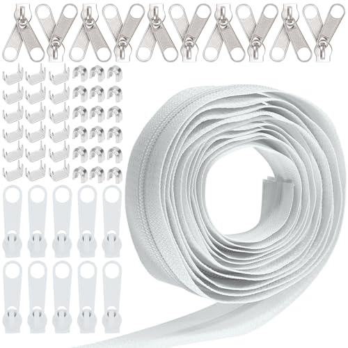 Keadic 81Pcs #5 Nylon Zipper Tape Set mit 10 Yard Nylon Spule Reißverschlüsse, 20 Metall-Reißverschluss-Schieber, 20 unten Stops, 40 Top Stop für DIY Nähen liefert (Grau) von Keadic