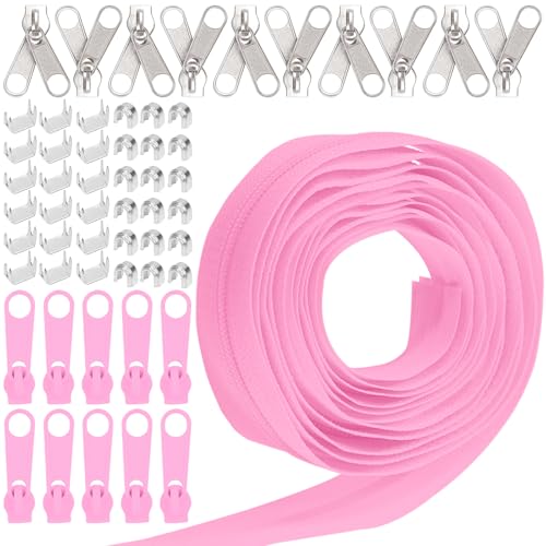 Keadic 81Pcs #5 Nylon Zipper Tape Set mit 10 Yard Nylon Spule Reißverschlüsse, 20 Metall-Reißverschluss-Schieber, 20 unten Stops, 40 Top Stop für DIY Nähen liefert (Rosa) von Keadic