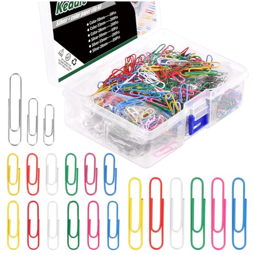 Keadic 900Pcs Büroklammern Assorted Set, Small Medium Large Mixed Colors Büroklammern mit Aufbewahrungsbox für Papierkram Dokument Organizing in Home Office School von Keadic