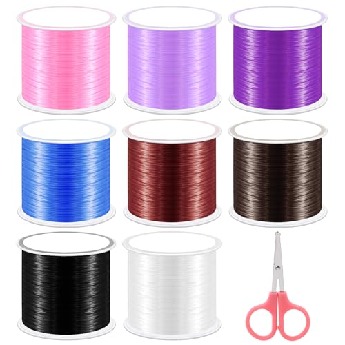 Keadic 9Pcs 0.7mm elastische Perlenschnur Schnur und Cutter Sortiment Set, 8 Farben 874 Yards hohe Stretch flachen Schmuck Thread für Ton Perlen, Pony Perlen, Armband Halskette Machen von Keadic