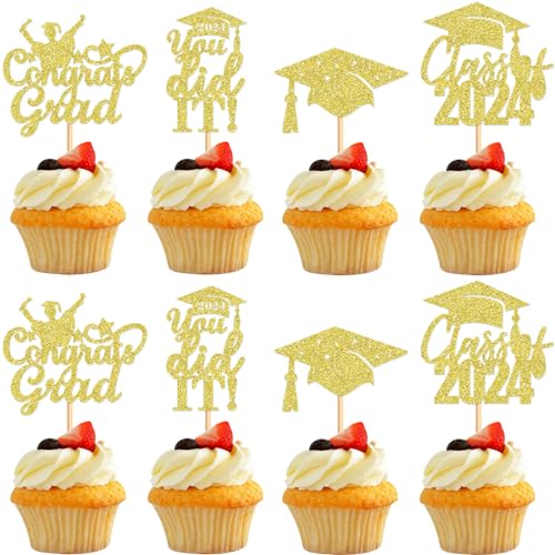 Keaziu 24 Stück 2023 Abschlussfeier Cupcake Topper You Did it Class of 2023 Congrate Grad Cupcake Picks für 2023 Abschluss Thema Geburtstag Party Supplies Gold von Keaziu