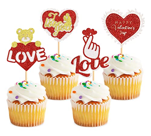 Keaziu 24 Stück Happy Valentine's Day Cupcake Topper I Love You Herz Cupcake Picks Love Cupcake Topper für Hochzeit Antrag Verlobung Brautdusche Sweet Love Thema Party Kuchen Dekoration von Keaziu