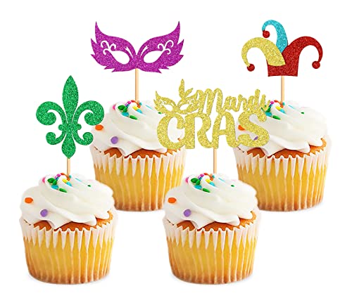 Keaziu 24 Stück Mardi Gras Cupcake Topper Maskerade Junggesellinnenabschied Maske Cupcake Picks für Maskerade Karneval Geburtstag Party Zubehör Dekorationen von Keaziu