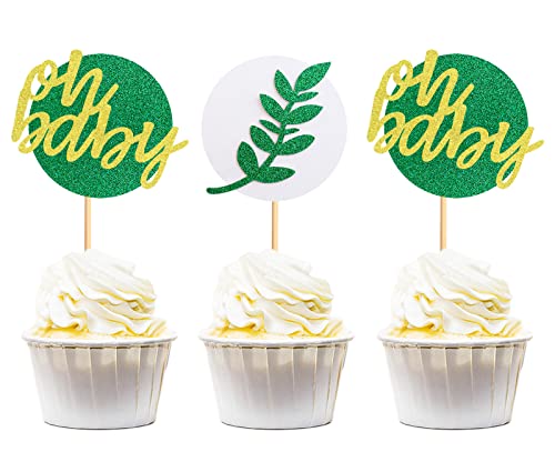 Keaziu 24 Stück Oh Baby Green Leaf Cupcake Topper Baby Shower Cupcake Picks Dschungel Safari Luau Gender Reveal Baby Shower Jungen Mädchen Geburtstag Party Kuchen Dekorationen von Keaziu