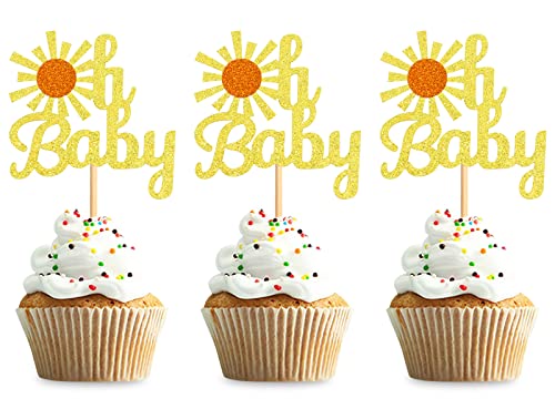 Keaziu 24 Stück Oh Baby Sunshine Cupcake Topper Sunshine Cupcake Picks für Hochzeit Babyparty Geburtstag Party Dekorationen Gold von Keaziu