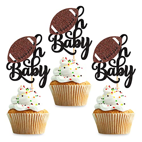 Keaziu 24 Stück Rugbyball Oh Baby Cupcake Topper Sport Thema Oh Baby Rugby Ball Cupcake Picks Gender Reveal Baby Shower Rugby Ball Thema Geburtstag Party Kuchen Dekorationen Zubehör von Keaziu