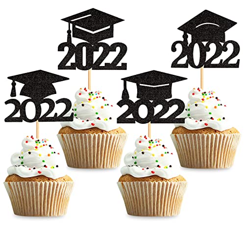 Keaziu Cupcake-Topper 2022 Grad Kappe 2022 Graduation Cupcake Picks Graduation Theme Party Cake Decorations Supplies Schwarz von Keaziu