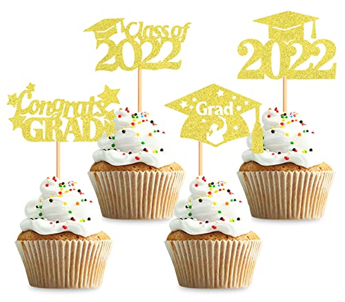 Keaziu Cupcake-Topper 2022 Graduation 2022 Klasse 2022 Congrate Grade Cupcake Picks für 2022 Abschluss Thema Geburtstag Party Supplies Gold von Keaziu