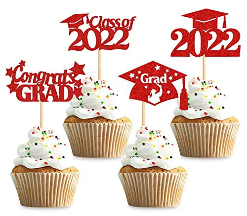 Keaziu Cupcake-Topper 2022 Graduation 2022 Klasse 2022 Congrate Grade Cupcake Picks für 2022 Abschluss Thema Geburtstag Party Supplies Rot von Keaziu