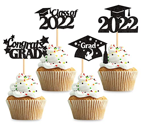 Keaziu Cupcake-Topper 2022 Graduation 2022 Klasse 2022 Congrate Grade Cupcake Picks für 2022 Abschluss Thema Geburtstag Party Supplies Schwarz von Keaziu