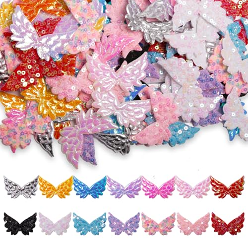 Keboyoe 140 Stück Engelsflügel Klein Pailletten Flügel Patches Kleine Engelsflügel Flicken Aufbügeln Glitzernde Engelsflügel Mini Flügel Patches Engelsflügel für Diy Handwerk Haarschmuck (14 Farben) von Keboyoe