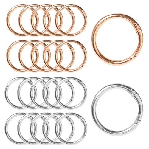 Keboyoe 20 Stück Runde Karabiner 39mm Gold Silber Federspaltringe Rund O Ring Karabinerring Robust Zinklegierung Kleine Karabinerhaken für Schlüsselanhänger, Tasche, Schmuck, Diy Handwerk Machen von Keboyoe