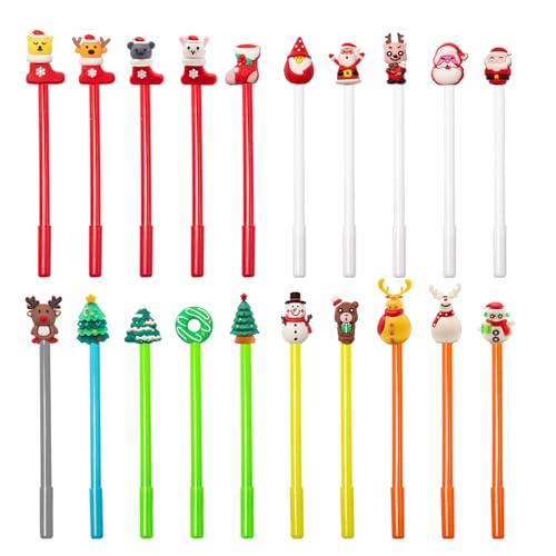 Keboyoe 20 Stücke Gelschreiber Weihnachtsstifte, Weihnachten Stifte, Weihnachten Gel Kugelschreiber, Schwarz Weihnachte Rollerball 0.5 mm für Kinder Geschenk Schreibwaren von Keboyoe